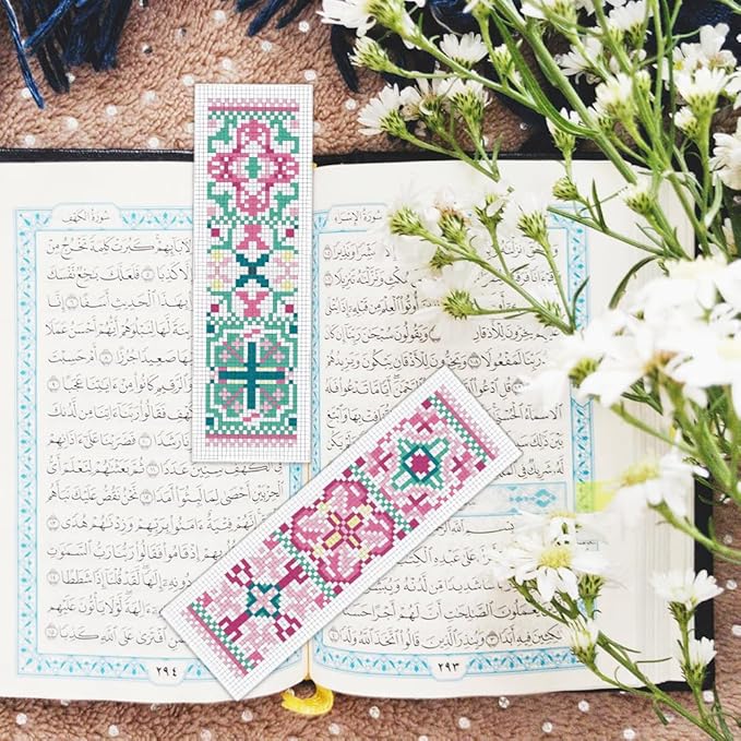 BEUNITONE Cross Stitch Bookmark Kits 6 Pcs Variegated Flowers DIY Bookmarks Cross Stitch Set for Adults Beginners Hand Embroidery Set Traditional Decorative Patterns Craft Kits for Gifts 8''x2.4''