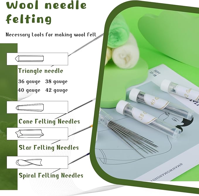 Needle Felting Kit for Beginners, Wool Roving 40 Rolls, Felting Needles, Needle Felting Tools Kit with Spiral, Cone, Triangle Felting Needles,Wool Felting Pad, Felting Supplies
