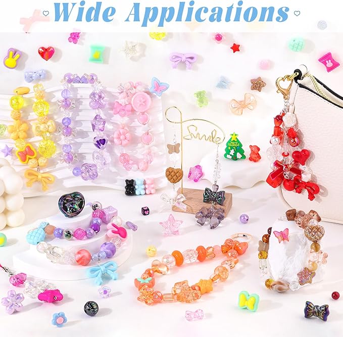 200-260pcs tinkrstuff assorted orange acrylic beads for bracelet making,cute beads for jewelry making flower bow butterfly candy gummybear aesthetic bracelet charms, diy necklace keychain phone charm