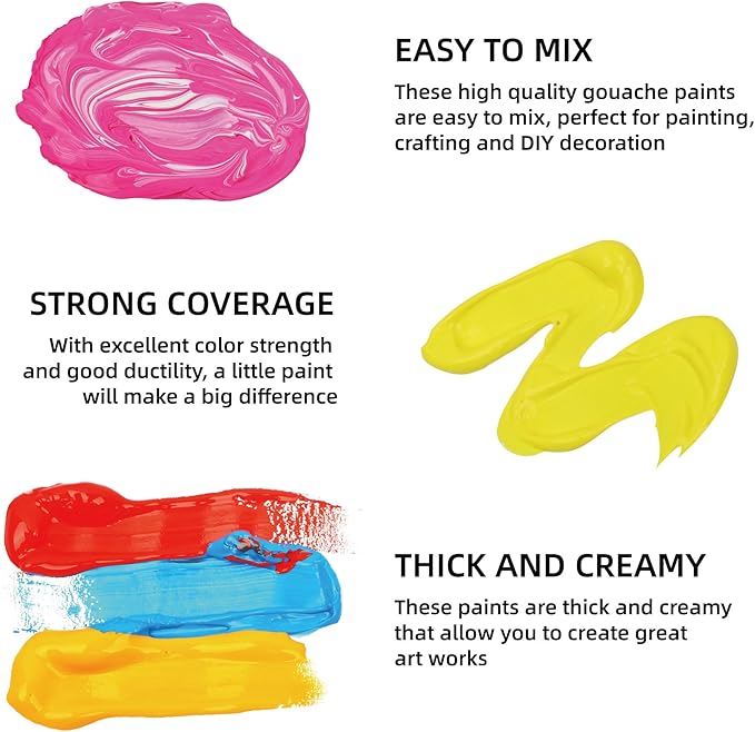 HIMI Gouache Paint Set 24 Vibrant Colors Non Toxic Paints Jelly Cup Design with Palette Paint Brushes Portable for Artist Canvas Painting Watercolor Papers, Rich Pigment, 30ml/Cup
