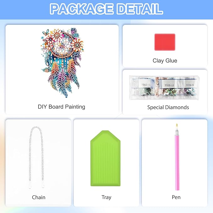 QENSPE Dreamcatcher Diamond Art Hanging Kits for Adults, 5D Special Shape Diamond Paingting Ornaments Kits with Chain, DIY Crystal Window Pendants for Home Garden Wall Decor Double Sided 8X8 inch