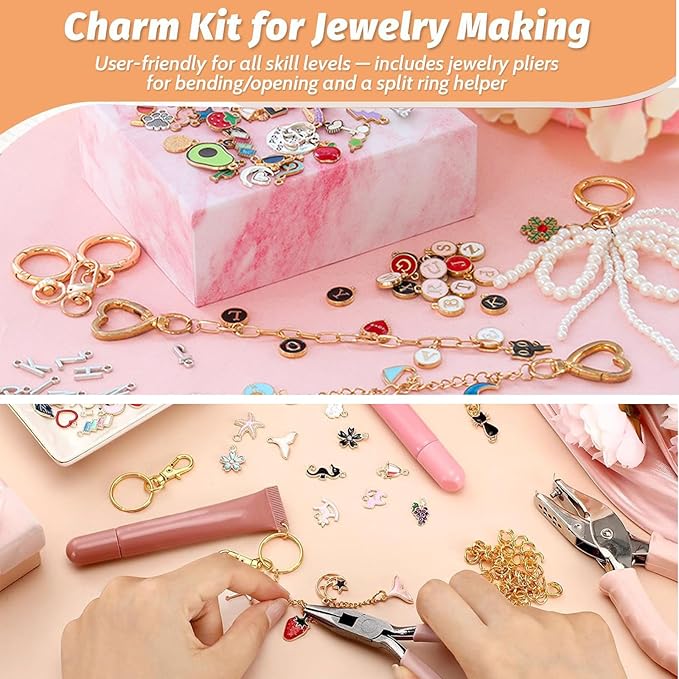 XUHAO7 DIY Jewelry Making Kit - 313-Piece All-in-One Craft Set with Pendants, Pearl Beads, Chains, Pliers, Storage Box & Bracelets, Keychains - Free 5 Velvet Drawstring Pouches