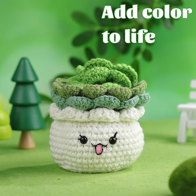 SAMLMAP Crochet Kit for Beginner Learn to Animal Amigurumi Crochet Kit Adult Kit with Step-by-Step Instructions and Video Tutorials Cow Mushroom Potted Plant Coasters