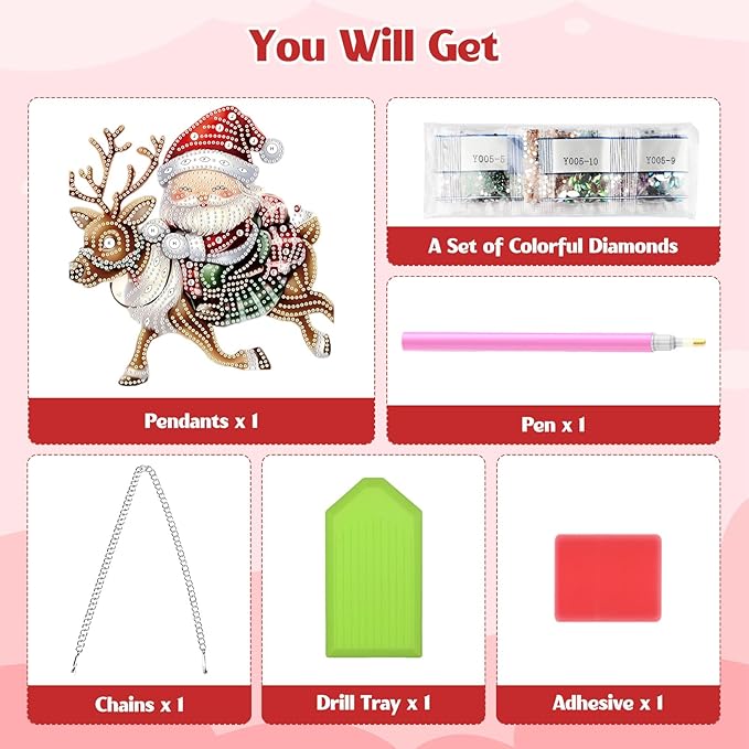 GHHKUD Hanging Diamond Art Santa Claus and Reindeer Pendants Kits, DIY Hanging Decoration Double Sided Christmas Diamond Pinting Ornaments for Adults Kids Gifts for Home Decor
