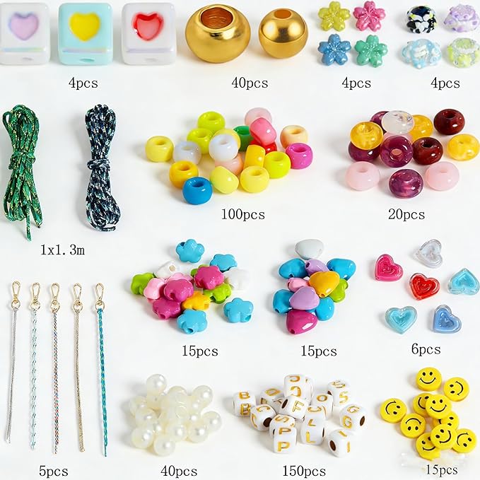 Xenothryxal 421PCS Beaded Keychain Making Kit for Women, DIY Bag Charm Kit with Acrylic Heart Flower Alphabet Beads Key Chain Supplies, Personalized Alphabet A-Z Name Making Kit Gifts