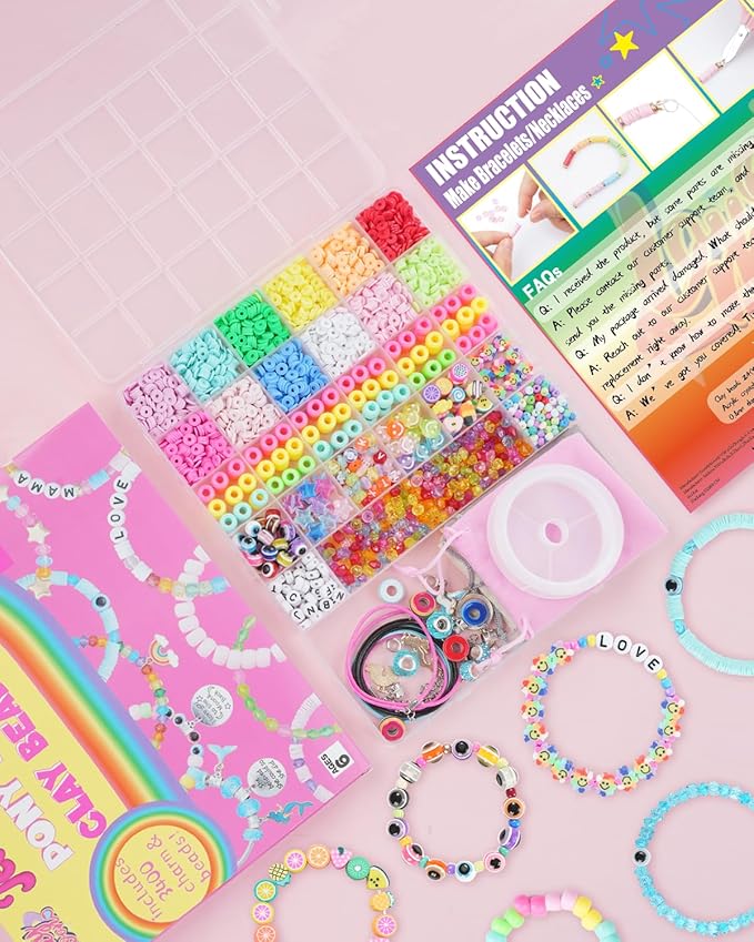 LovelyMoon Bracelet Making Kit 3400 Pcs Beads for Charm Friendship Jewelry Making Supplies Unicorn Mermaid Art Crafts Birthday Christmas Gifts for Girls Ages 6 7 8 9 10 11 12 Years Old