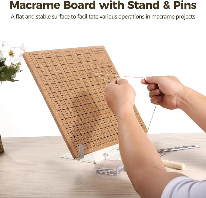 106 PCS Macrame Board Set, with 11x11 Inch Macrame Board Adjustable Holder with T Pins Double Sided Grids Bracelet Making Board with Brush Scissor Ruler Tools for Braiding Cording Creating (C)