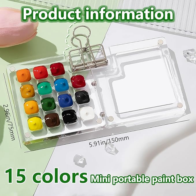 Portable Mini Watercolor Paint Set - All-in-One Travel Kit with Paints, Brushes, Palette, Bag, and Water Container - Perfect for Artists and Beginners-15 Grids