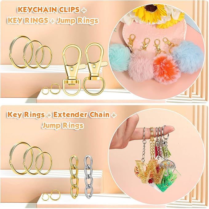 PAXCOO Keychain Making Kit, Keychain Craft Supplies Including Key Chain Hooks, Lobster Clasps, Key Rings and Jump Rings for Key Chain Making and Jewelry Making