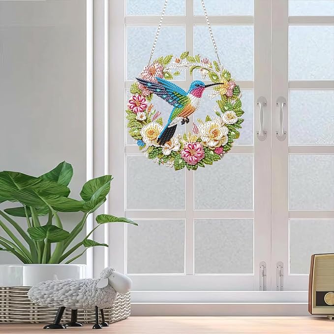 RYMILIE Diamond Art Hanging Kits for Adults,Bird Special Shaped Diamond Painting,Double Sided 5D DIY Acrylic Diamond Art Painting Window Pendants Home Garden Wall Hanging Kits Flower Ornament.