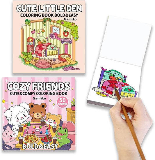 Mini Coloring Book for Adults, 2-Pack Travel Small Coloring Books, Pocket Size Adults Relaxation Coloring Books Stress Relief Adult Mini Coloring Book (Pink+Peachpuff)