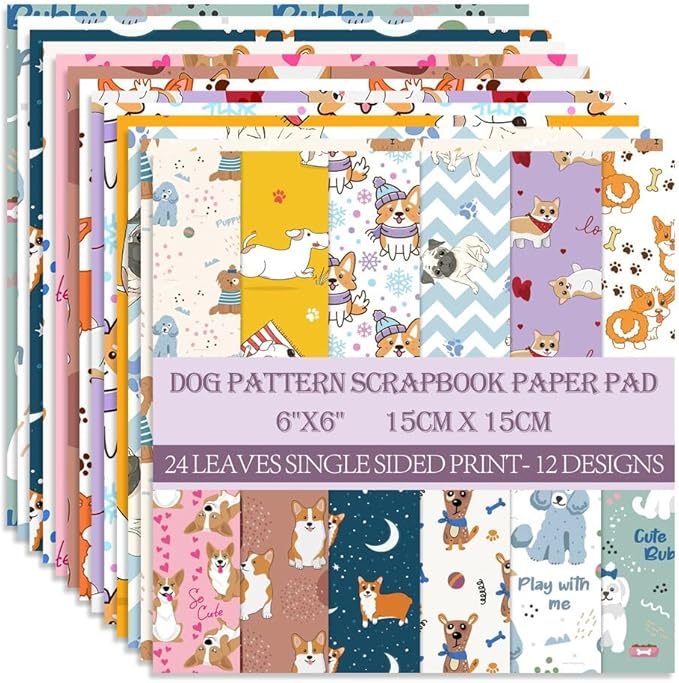 6x6” 160gsm cardstock Single Sided Scrapbooking 24 Papers Pad vintage decoupage scrapbook kit patterned paper junk journal supplies journaling supply scrap paper crafting Dog