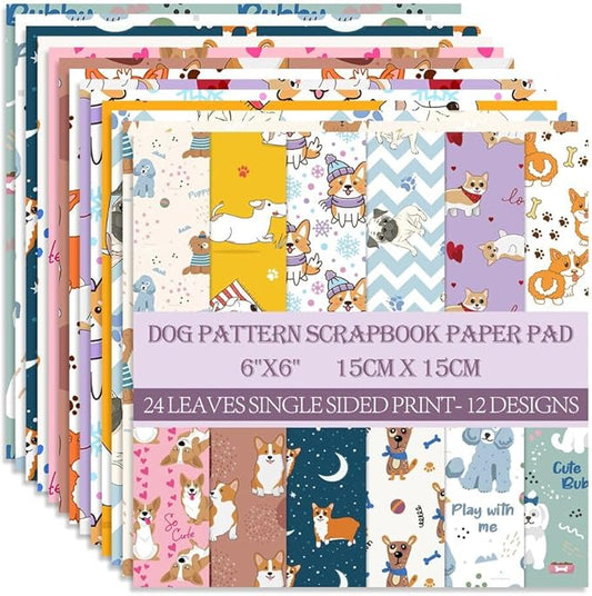 6x6” 160gsm cardstock Single Sided Scrapbooking 24 Papers Pad vintage decoupage scrapbook kit patterned paper junk journal supplies journaling supply scrap paper crafting Dog