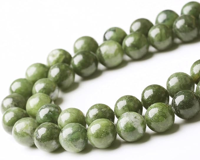 Matcha Green Jade Stone Beads for Jewelry Making Gemstone Round Crystal Bracelet Necklace 1 Strand 15.5inch 35PCS 10MM