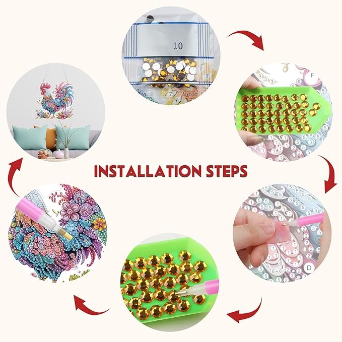 Hanging Diamond Art Kit for Adult, Cartoon Chicken, 5D Special Shaped Rhinestone Diamond Painting Ornament, Floral Rooster, DIY Acrylic Diamond Art Painting Window Pendants Home Garden Wall Decor