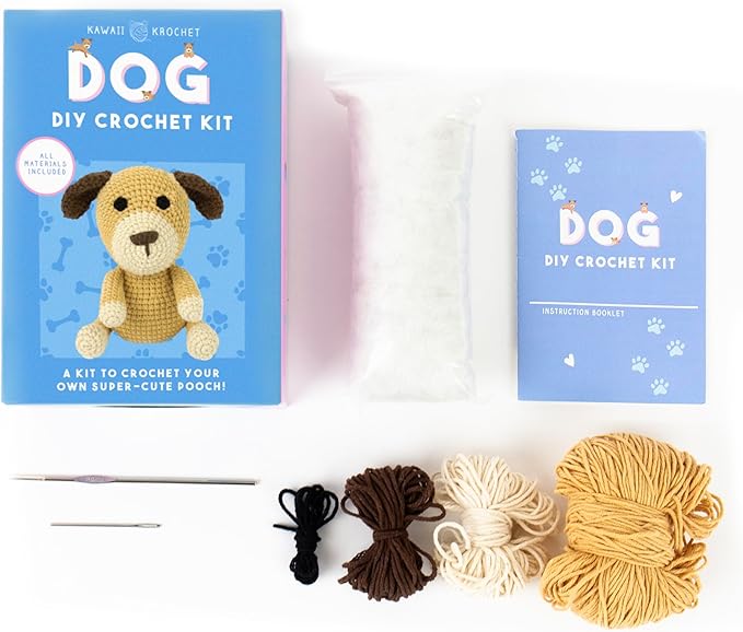 Gift Republic Kawaii Dog Crochet Kit DIY Craft Set for Creating Your Own Cute Puppy Gift for Teens & Adults Crafting Gift Idea Crochet Set