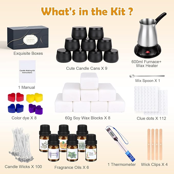 KIYTARBOO Candle Making Kit with Wax Melter, DIY Soy Candles Making Supplies for Adults and Beginners, Complete Jar Candle Kit for Starter, Perfect as Home Decoration Party Gift