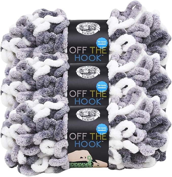 Lion Brand Yarn Off The Hook Yarn, Bulky No-Needle Craft Yarn for Crocheting, Hand-Knitting, 3-Pack, Misty Morning
