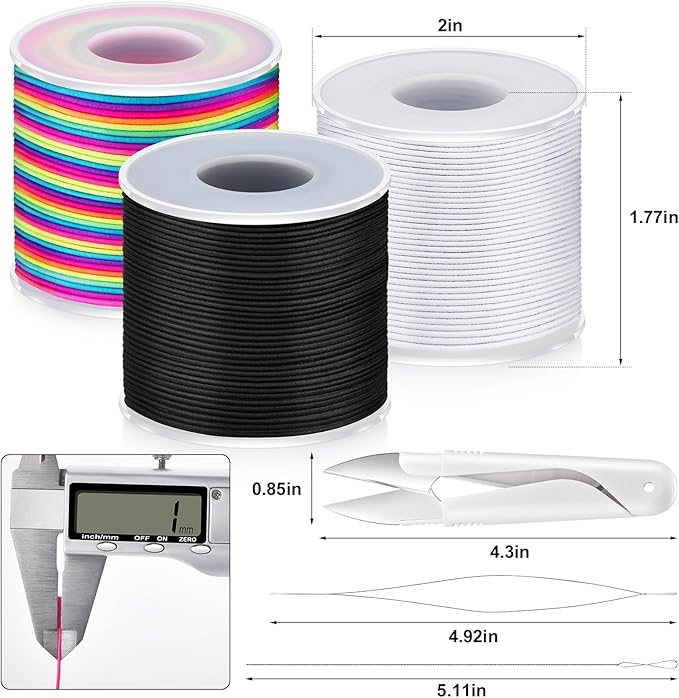 492 Ft Stretchy Bracelet String 1mm Elastic String for Bracelets 3 Roll Elastic String Elastic Cord for Jewelry Making Necklaces Beading Crafts with Scissors & Beading Needle(Rainbow, White, Black)