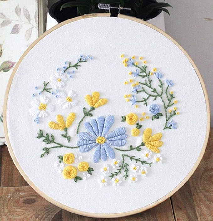 Embroidery Kit Squirrel Floral Design Flower Garden Awesocrafts Full Range of Embroidery Starter Kits for Beginners Adults DIY Handmade Easy Patterns (Blue)