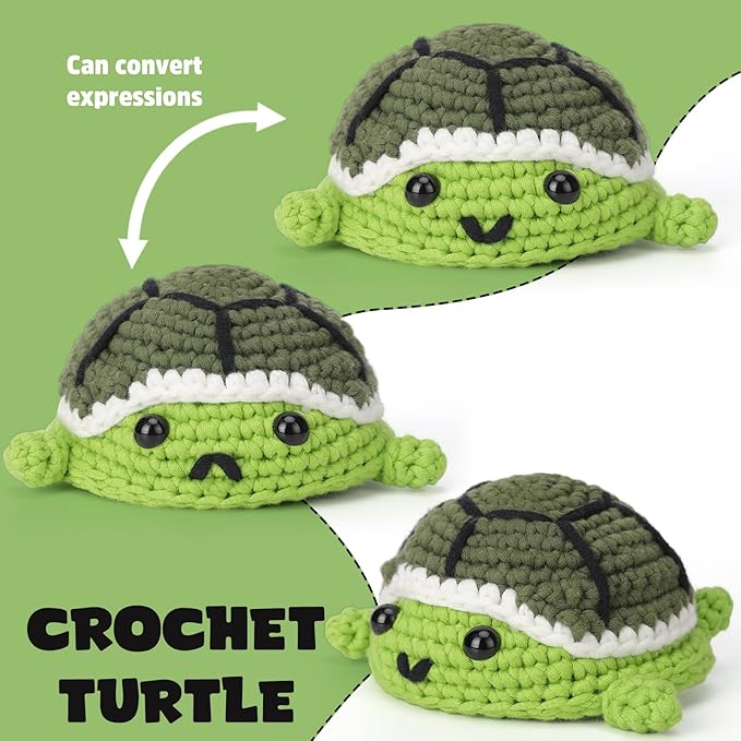 CrochetBox Crochet Kit for Beginners Adults - Turtle Starters Crochet Kit, Beginners Crocheting Kitting for Adults Teen, Craft Gifts with Crochets Yarns, Hook, Step-by-Step Video, Instruction