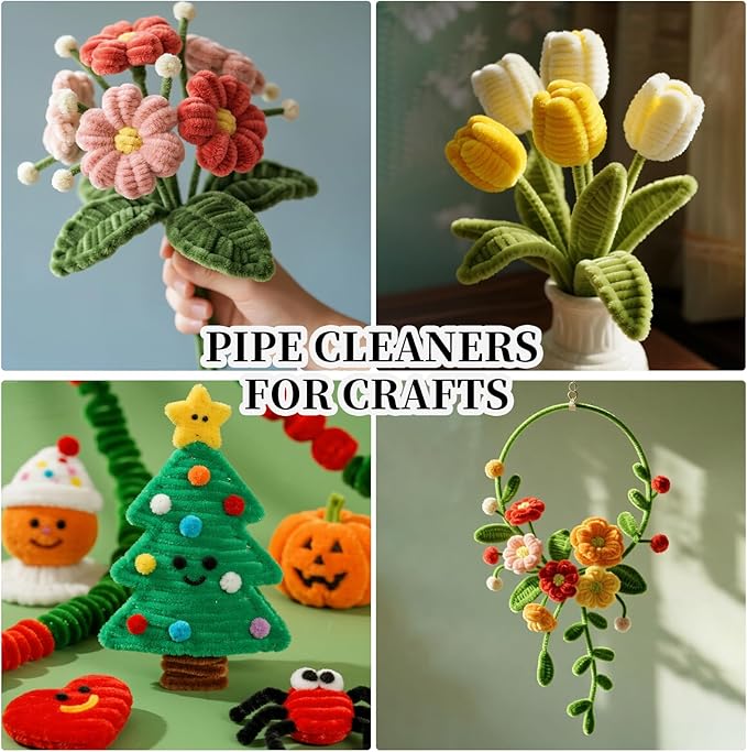 Moss Green Pipe Cleaner Craft Bulk,Thick Fuzzy Chenille Stem Pipe Cleaners for DIY Craft Projects and Decorations,200PCS Chenille Stems,Art and Craft Supplies,Saint Patrick's Day/Christmas Decor