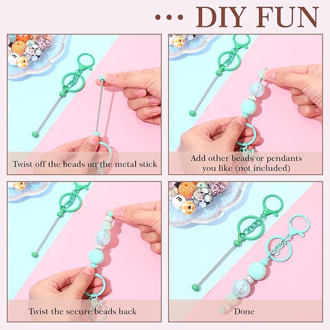 Tondiamo 24 Pcs Beadable Keychain Bars Bulk Beads for Keychain Making Kit Gifts for Women Men DIY Crafts (Mixed Color)
