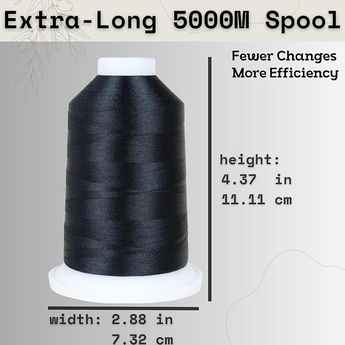 Simthread Trilobal Polyester Thread – 5000M (5500yds) No.40 – Super Sheen, Tangle-Free – Built-in Thread Lock Spool – Compatible with Brother, Singer, Janome & More, Black-900
