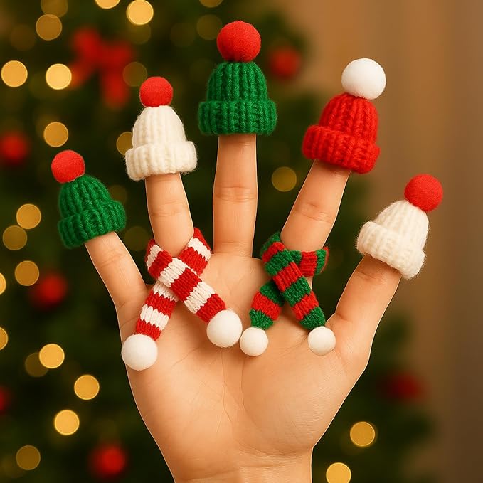 30 Pcs Mini Christmas Hats and Scarf Set – Small Santa Hats for Crafts, Mini Santa Hats for Dolls, Mini Snowman Hats & Finger Scarves, Tiny Christmas Hats for Mini Trees, DIY Christmas Decorations Kit