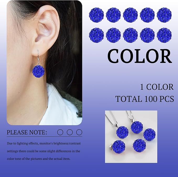 10mm Grade A Sapphire Blue Rhinestone Beads for Baseball Necklace-Round Disco Ball Bead Rhinestone Clay Beads for Earring Jewelry Making,Necklace Bracelet,DIY Craft Supplies(200 pcs)