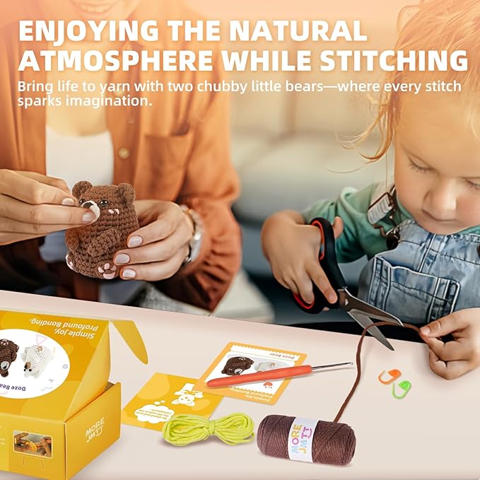 MOREJMTT Crochet Kit for Beginners, Learn to Crochet, Include Easy Knitting Soft Yarn, Step-by-Step Video Tutorial, Hook, Holiday Birthday Gift for Adults (Polar & Brown Bears)