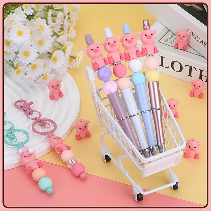 12PCS 3D Pig Silicone Beads for Pens, 12Pcs Pig Silicone Focal Beads for Keychain Making DIY Handicraft（3D Pig ）