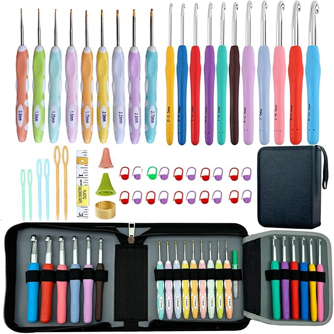 Mdoker 21 Sizes Crochet Hooks Set,Ergonomic Crochet Hook with Case for Arthritic Hands,Complete Crochet Set for Beginners & Crochet Lovers(0.8mm-10mm)