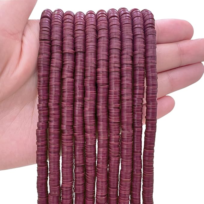 10 Strands Clay Bead, Heishi Beads for Bracelet Stack, Earth Tone Clay Beads for Adults, Flat Beads Kit for Friendship Bracelets, Neutral Beads Bracelet Making Kit(Maroon)