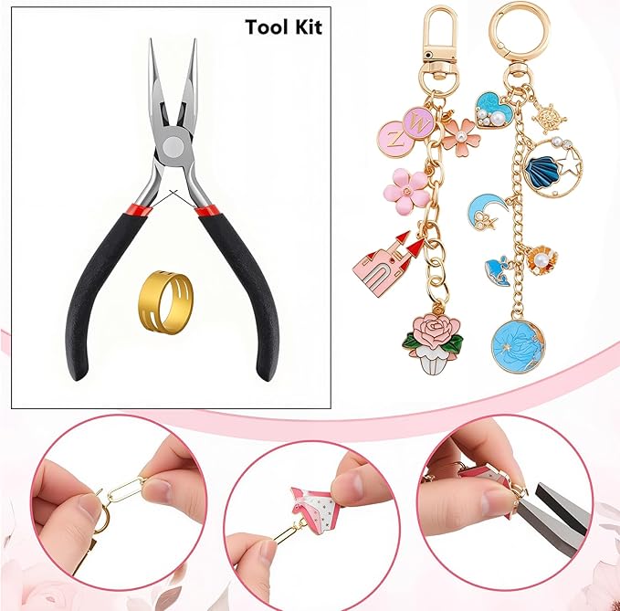 544 Pcs DIY Keychain Making Kit - Complete Making Set with Enamel Charms, Gold Chains, Pliers & 5 Pouches | All-in-One Supplies for Keychain Making, Gifts for Mom, Women, Best Friend & Beginers