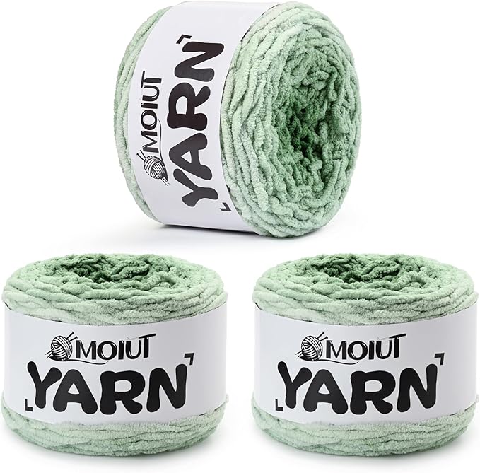 Blanket Perfect Ombre Cake Yarn - Baby Yarn for Crocheting Soft - 3 Pack of 10.6oz/300g - #6 Super Bulky - 197 Yards for Knitting, Crafts & Amigurumi, Chunky Chenille Yarn(3 Moss Green)