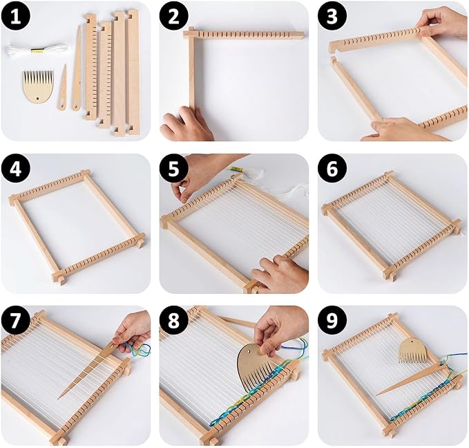 lemonfilter weaving loom kit for kids, 9 * 11inch loom knitting frame child multi-craft handcraft weaving set for kids 6-12, wooden weaving loom for adult, diy handcraft & beginners