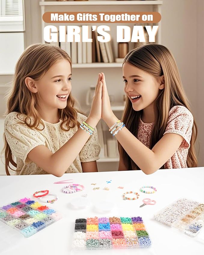 BestNow Clay Beads 3 Boxes Bracelet Making Kit Heishi Beads for Jewelry Making Round Letter Beads with Charm Elastic Strings Friendship Bracelets Holiday Arts and Crafts Gifts for Girls Adults