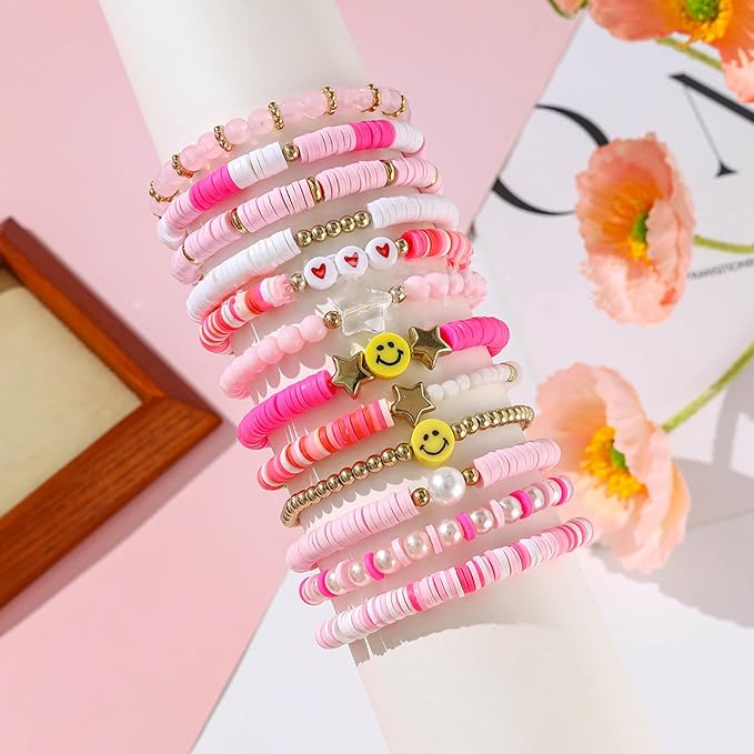 2220Pcs Valentine’s Day Beads for Jewelry Making, Pink Red Polymer Clay Beads Assorted Pearl Beads Acrylic Round Beads Valentines Bracelet Beads Heishi Flat Round Letter Beads Silver Gold Spacer Beads