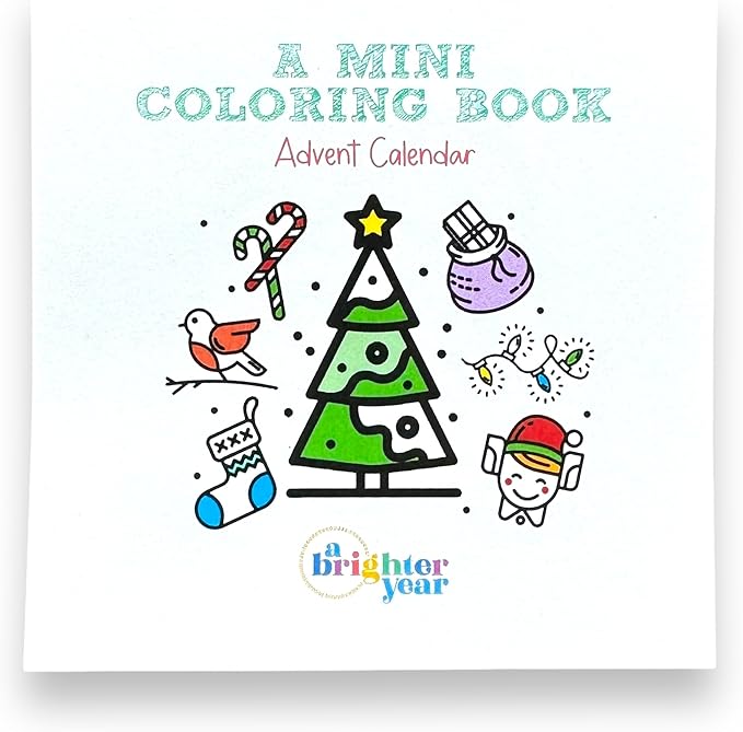 A Brighter Year The Original Adult Mini Coloring Book - Advent Calendar Edition w/Wooden Display Block & Colored Pencils - 3” x 3” Pocket Size, 24 Pages, Lay Flat Binding, Thick Paper - Gift & Travel