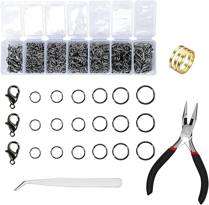 1350pcs Open Jump Rings Lobster Clasps Set with Jewelry Pliers,Tweezers and Jump Rings Tool Opener for DIY Earring Bracelet Necklace Extender Chains Jewelry Making (Gunmetal)