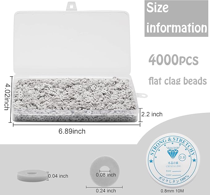 4000 Pcs Clay Beads for Bracelets Making, Polymer Spacer Flat DIY for Jewelry Necklace Earring Making Kit, Preppy Aesthetic Heishi Heshie Thin Disk Beads Assortments Set 4 6 8MM (GY-10-17, 6MM)
