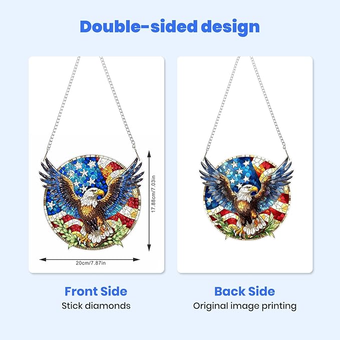 MXJSUA American Bald Eagle Diamond Painting Art Window Suncatchers, Diamond Art Kits for Adults Hanging Ornaments with Chain, 5D Special Shape Crystal Diamond Pendant Accessories for Decor Gift