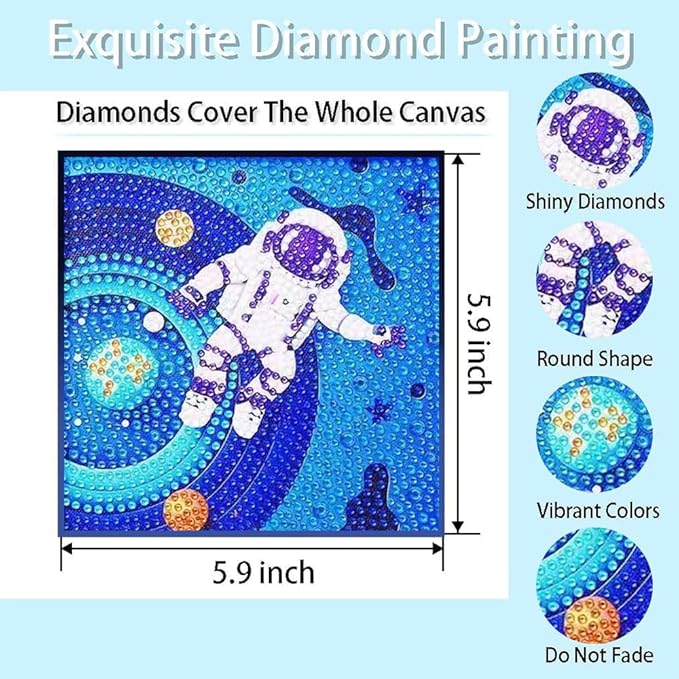PERFECTSIGHT Cute 5D Diamond Art Kits with Wooden Frame, Kawaii DIY Painting Art for Adults Teen, Diamond Arts and Crafts Sets, Big Gem Full Drill Diamond Dots for Women Beginners (Space Astronaut)