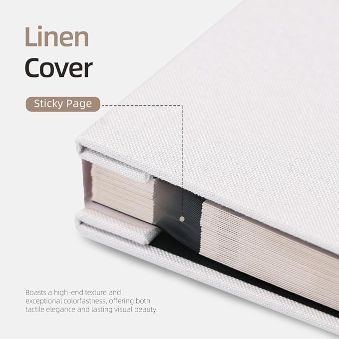 Vienrose Photo Album Self Adhesive 4x6 5x7 3x5 8x10 10x12 Scrapbook Album DIY Scrap Book with A Metallic Pen (13"x12.6" 60 Pages, White)