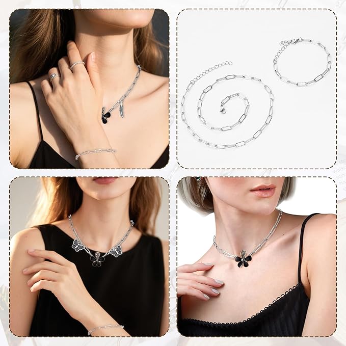 20Pcs Chain Charm Necklace Bracelet Making Kit, Adjustable Paperclip Bracelet necklace chains for charm jewelry making Alloy Link Chains with Lobster Clasps for Women DIY Jewelry Making (Silver)