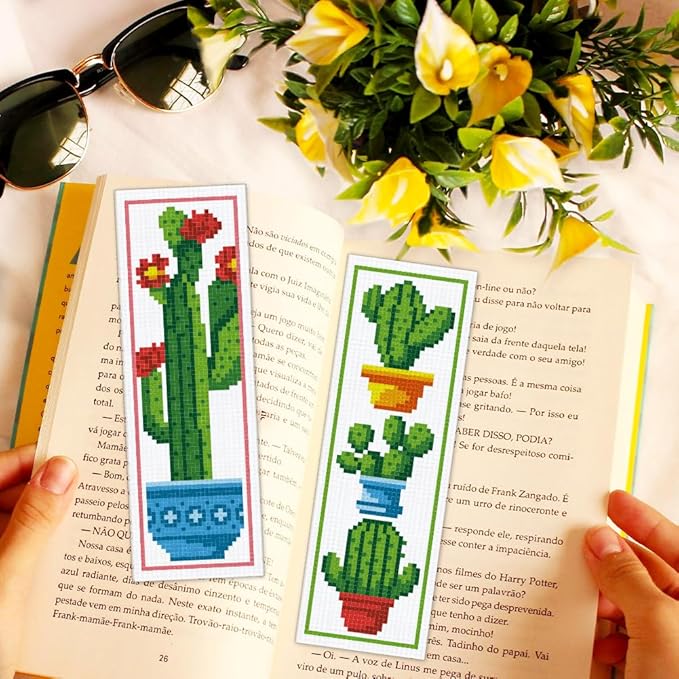 ACRNIGHEET 6PCS Cactus Cross Stitch Bookmark Kit for Beginner Stamped Cross Stitch Kits for Adults DIY Embroidery Bookmark Kits Crossstitch Kits Adult with Instructions Hand Craft Gift 11CT
