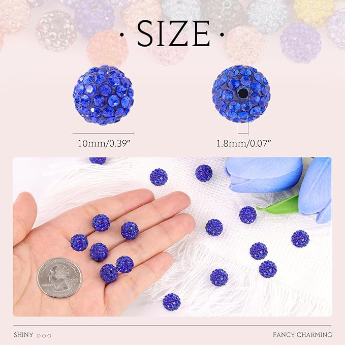 150 pcs 10mm Rhinestone Beads for Jewelry Making, 15 Mixed Colors Shiny Round Shamballa Disco Beads, Sparkle Crystal Clay Christmas for Bracelet Baseball Necklace Earring Crafting and DIY