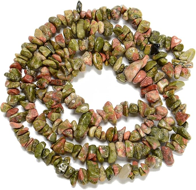 7-8mm Natural Green Unakite Gemstone Chips Beads Healing Crystals Waist Bracelets Necklace Kit Irregular Stone DIY Crafts Design Jewelry Making