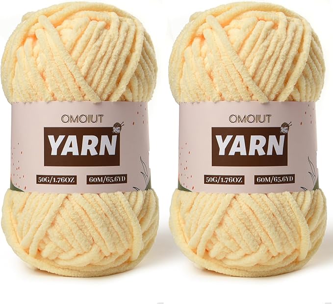 2 Packs Plush Chenille Chunky Crochet Yarn - Baby Yarn for Crocheting Soft - Velvet Yarns Knitting for Blankets Crafts - Fluffy Amigurumi Yarns 100g/131yds (2 Yellowish)